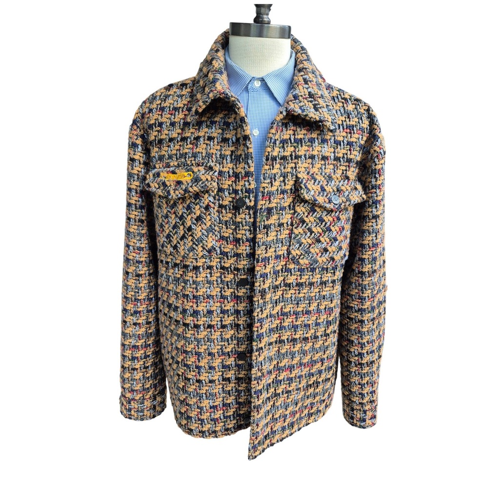 Diet Starts Monday Embroidered Safety Pin Tweed Polyester Jacket Knit Mens XXL
